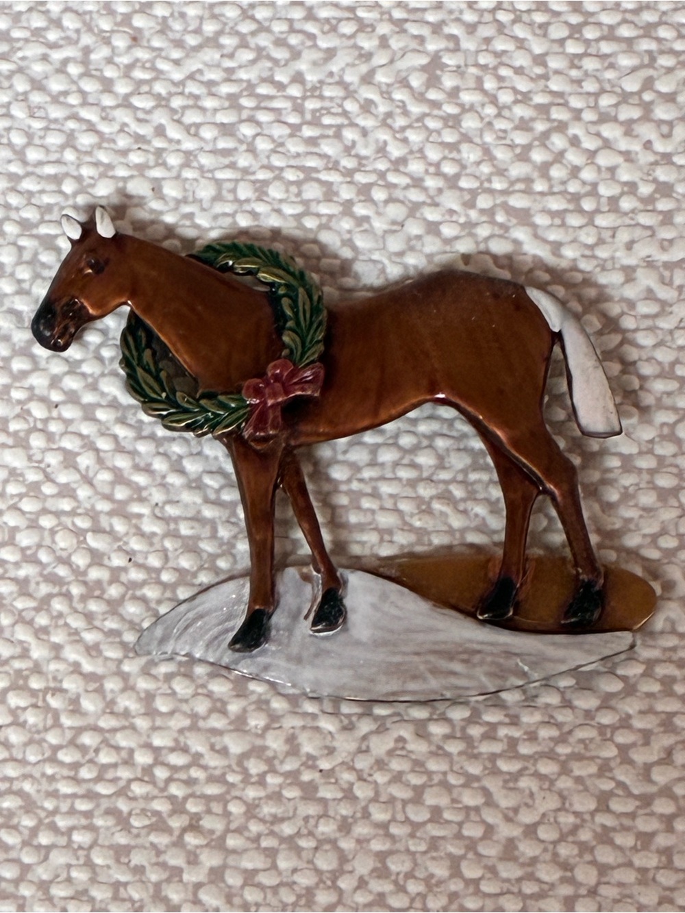 Silver Forest Brooch Christmas Horse Wreath Handcrafted